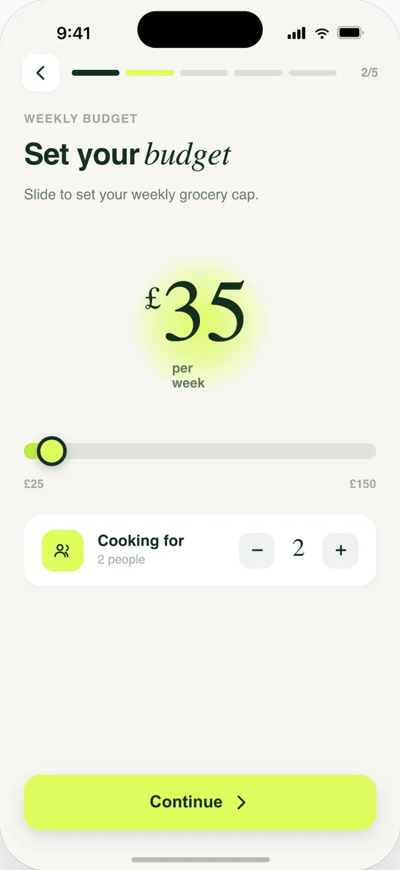 Setting your weekly grocery budget in Whipp