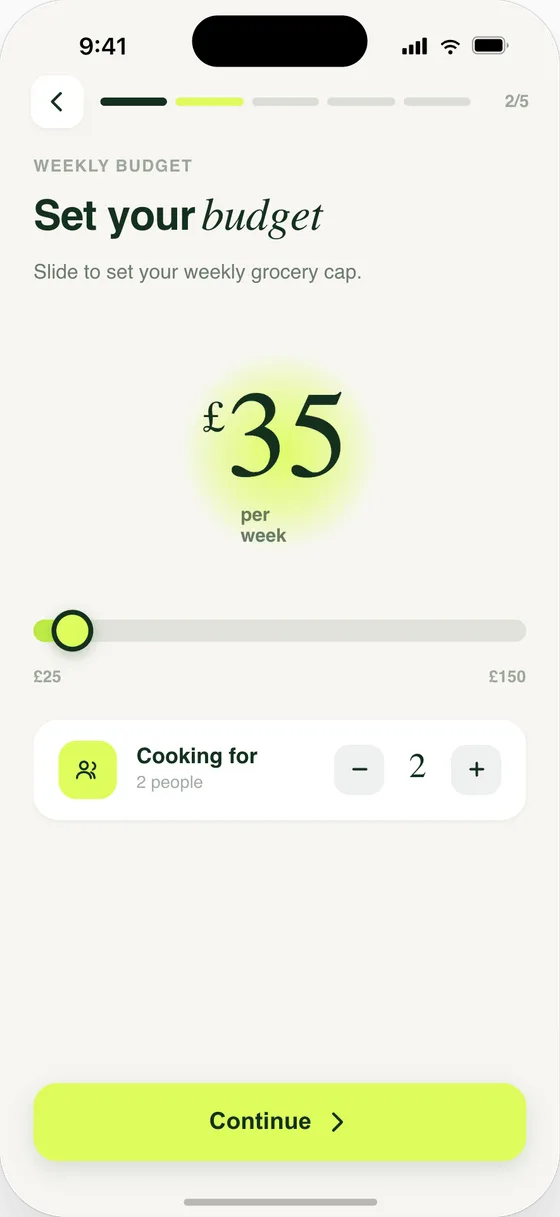Setting your weekly grocery budget in Whipp