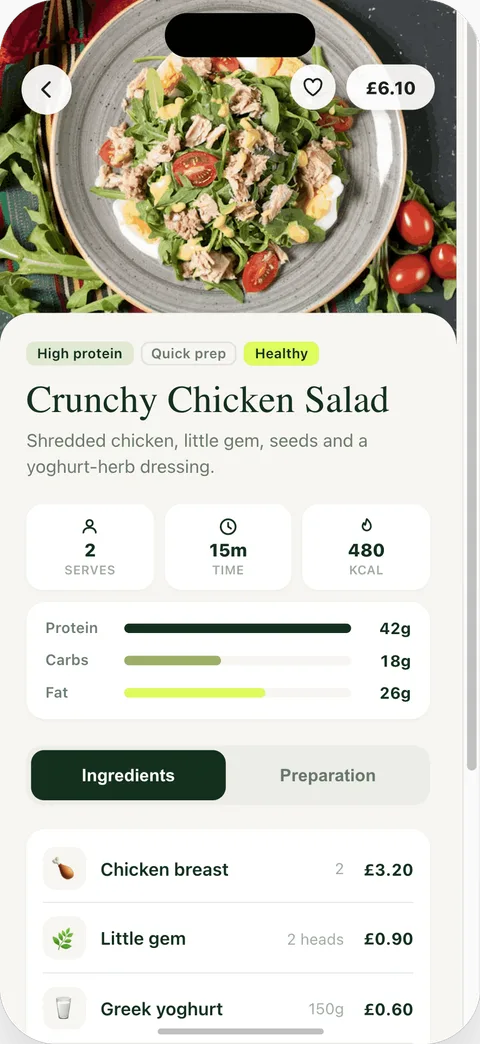 A recipe with calories and macros
