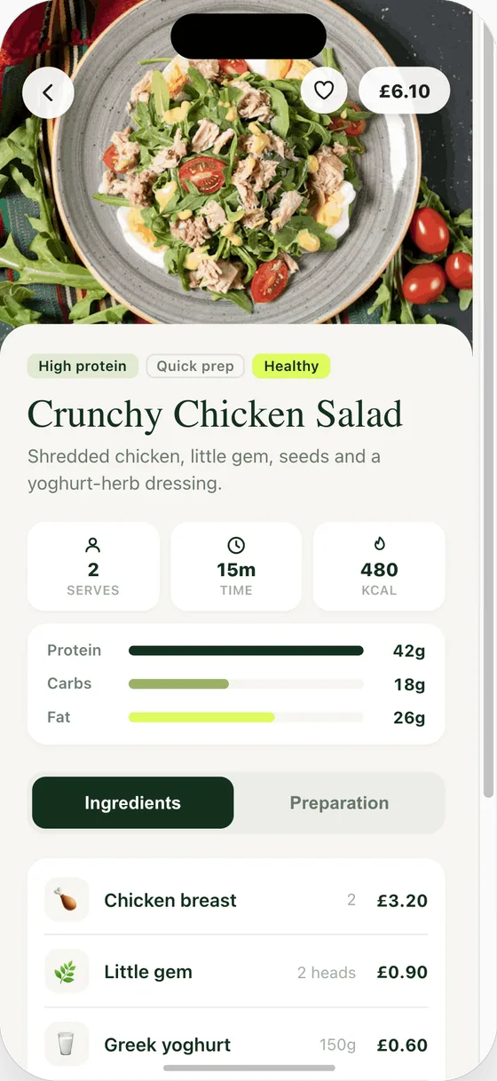 A recipe with calories and macros