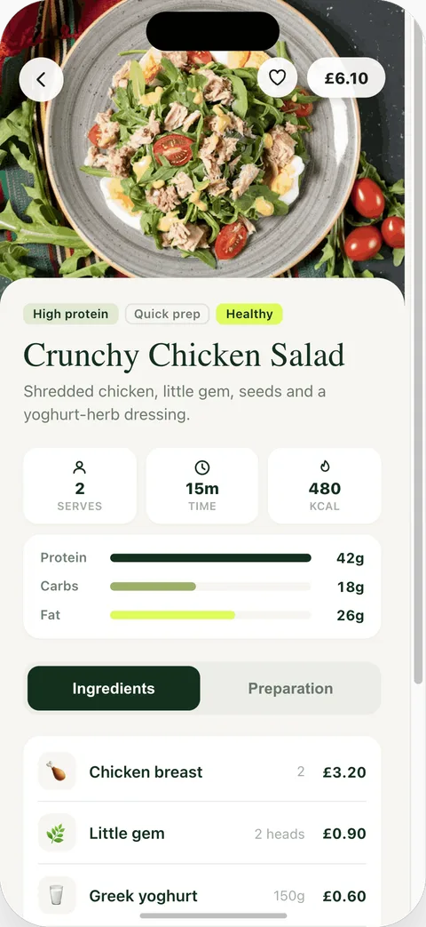 A recipe with calories and macros